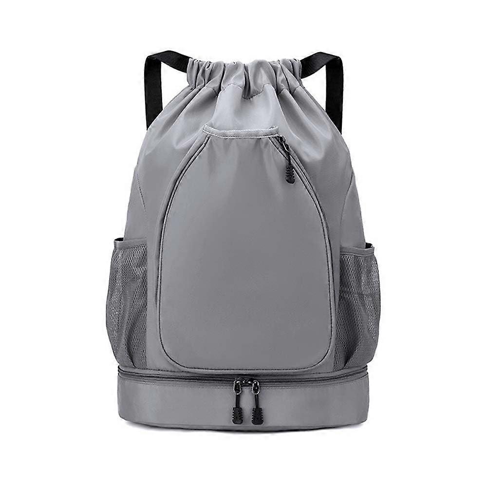 Sports Drawstring Backpack, Outdoor Training Tennis Backpack, Badminton Soccer Basketball Bag with Shoe Compartment for Men Women Gray