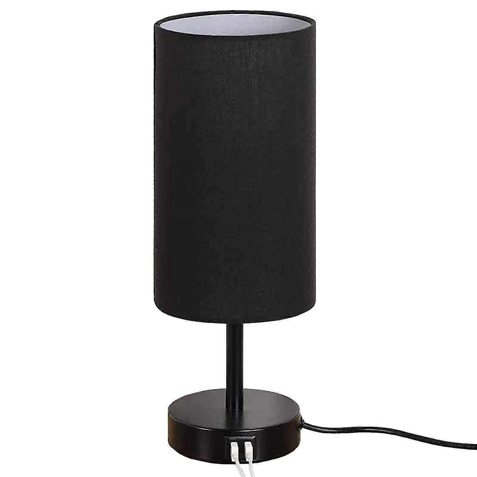 3-Way Dimmable Bedroom Control Table Lamp Bedside Lamp with USB Port & Round Black Fabric Shade