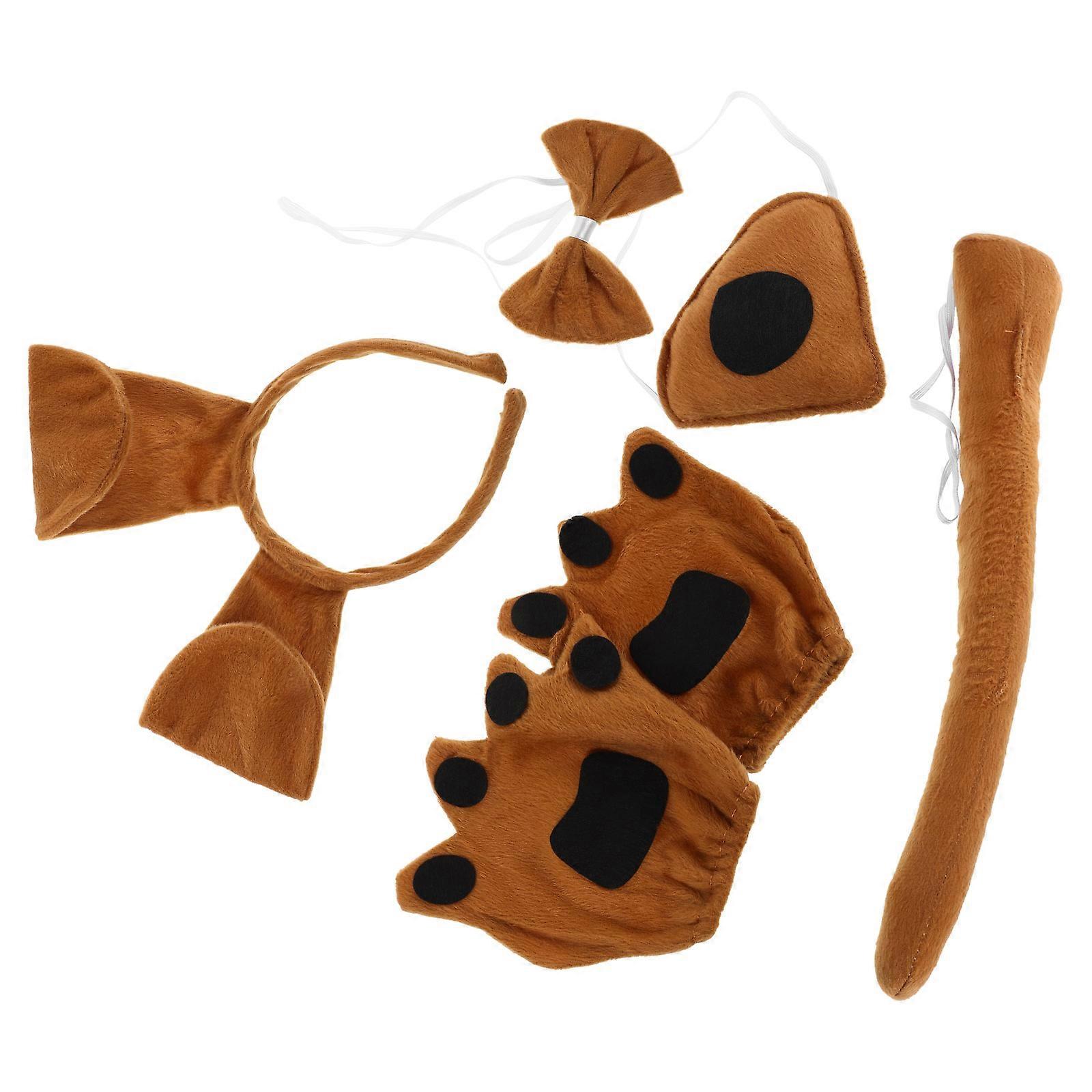 Light Brown Dog Costume Accessory Set for Kids Complete with Ears Headband Tail Bowtie and Nose for Cosplay and Parties