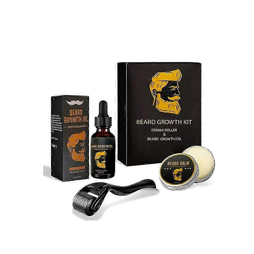 Roller Beard & Hair Growth For Men, Beard Growth & Grooming Kit For Men, Beard Roller - Beard Growth Serum Oil - Beard Balm 3pcs, Beard Growth & Care