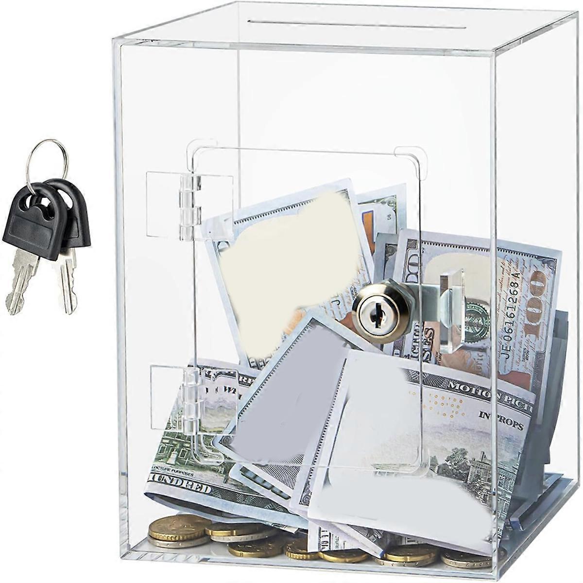 Clear Piggy Bank with Lock, Acrylic Piggy Bank with Key for Adults Kids Openable, Reusable Money Saving Box for Birthday