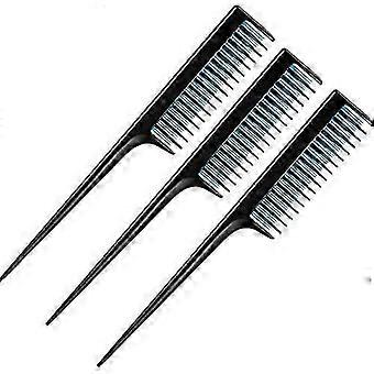 "3 Piece Triple Teasing Comb, Rat Tail Combs for Women's Teasing, Layering, Back Combing, Root Teasing, Volume Adding, and Evening Styling in Black an