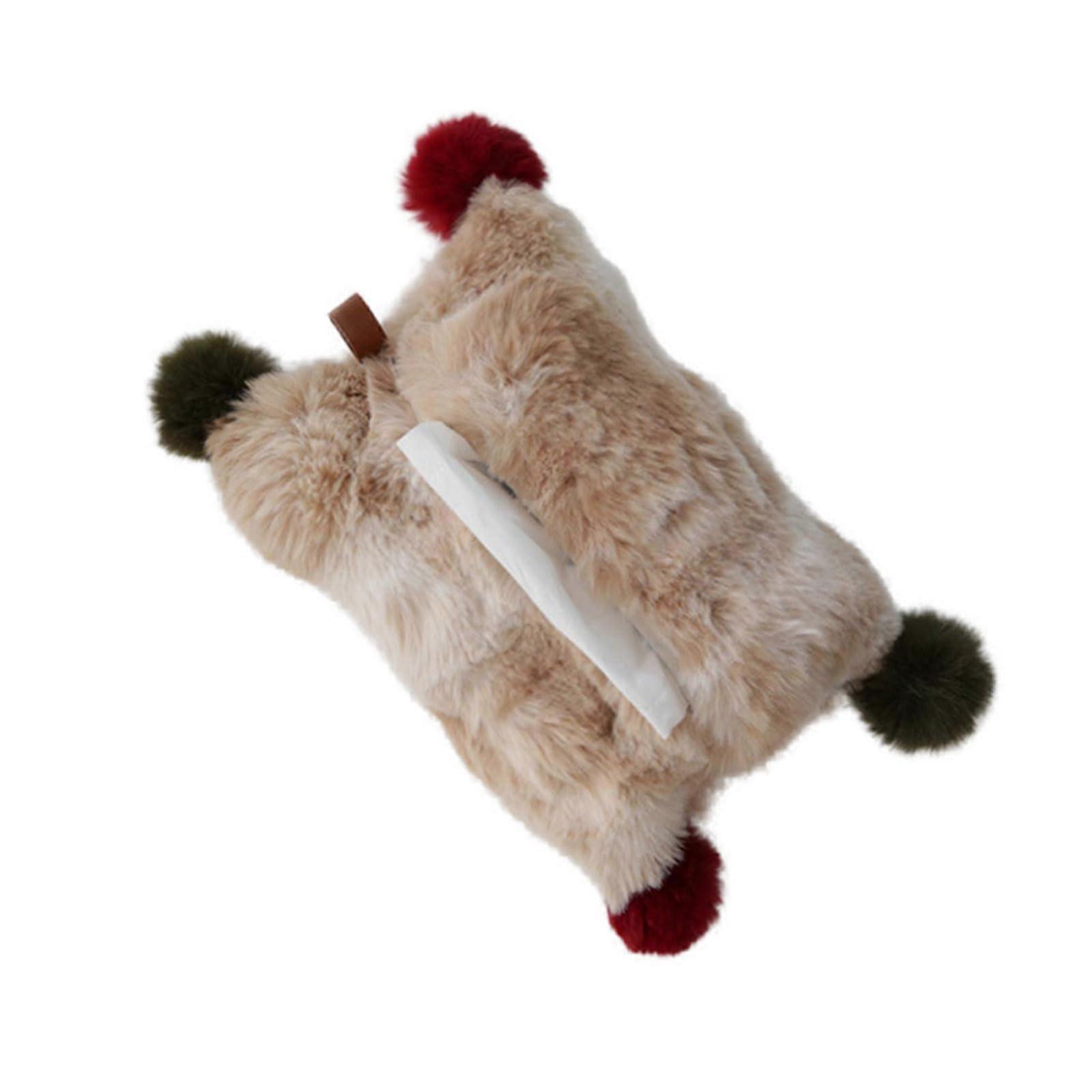 Elegant Plush Tissue Covers Plush Tissue Organizer Coffee Color Short Handle Sturdy Paper Pouches For Fashionable Adults