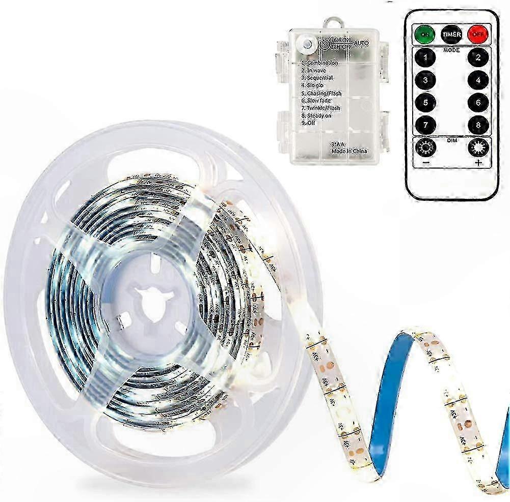 Waterproof Battery Operated LED Strip Lights with Remote, 8 Modes, Dimmable, Timer, Self-Adhesive (Cool White)