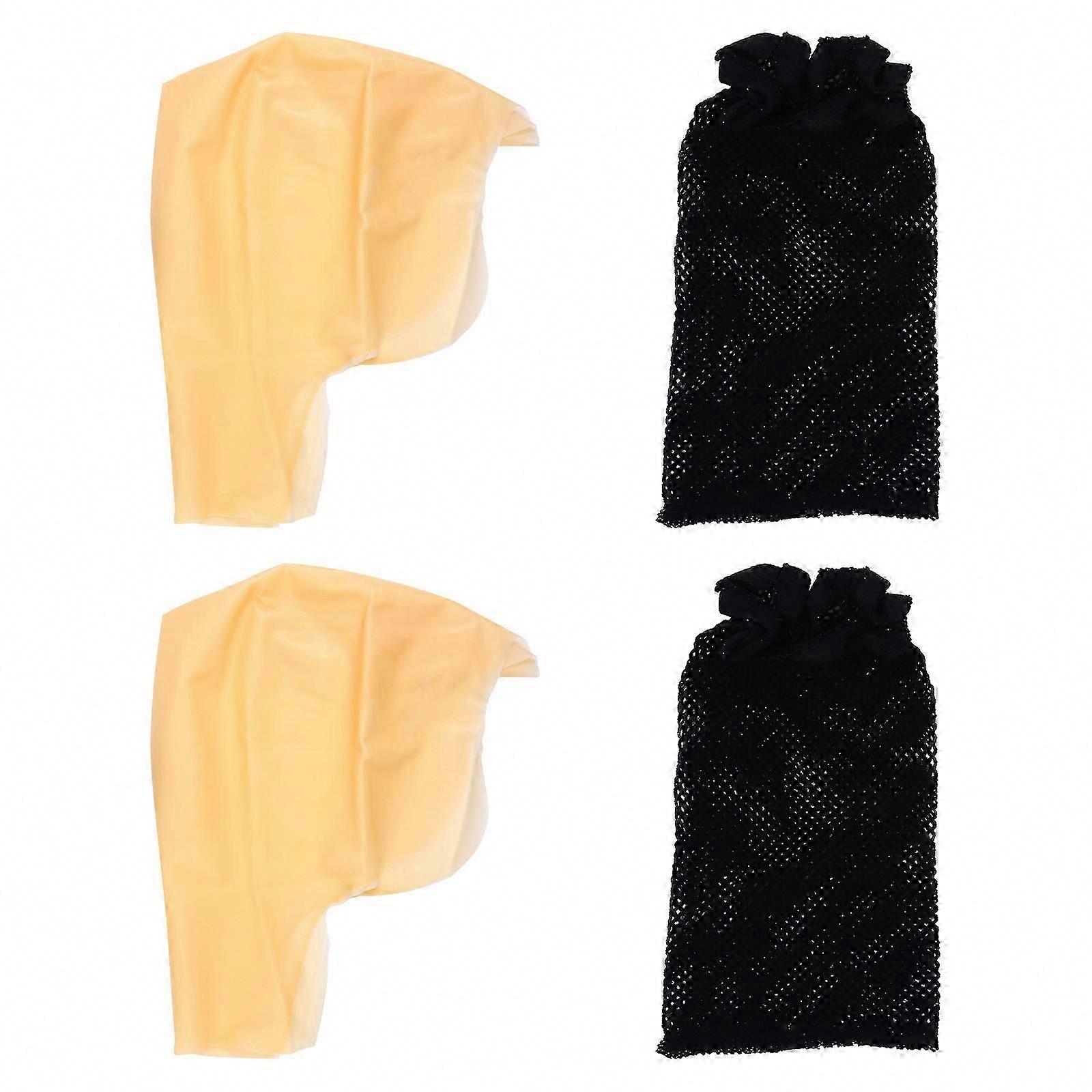 4pcs Latex Bald Caps with Mesh Hair Net for Cosplay Performance Wig Caps