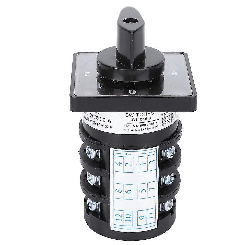 500V 20A 7-Position 12 Terminals Locking Type 0-1-2-3-4-5-6 Cam Changeover Control Switch