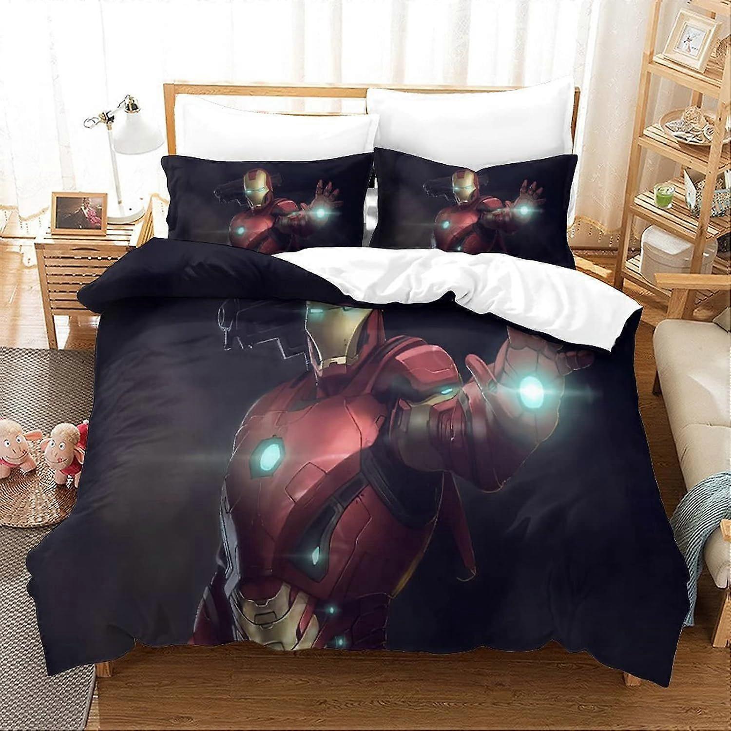 Duvet Cover Set Double Iron Man Printed Duvet Covers Bedding Set for in Kids Teens Adults Soft Hypoallergenic Quilt Cover with Pillowcase with Zipeer 