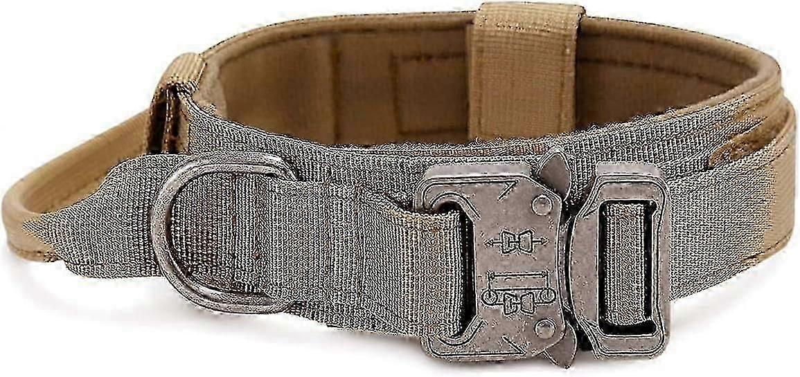 Coleira de Cão Tática com Bandeira do Reino Unido - Coleira de Cão de Nylon Militar com Fivela de Metal Resistente para Cães de Médio Porte XL(Marrom)