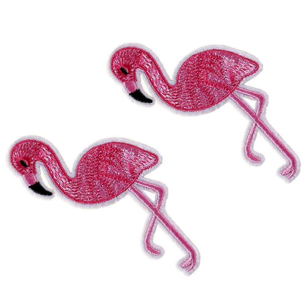 Flamingo Applique Patch Iron on Embroidered for Clothes Decoration 2Pcs