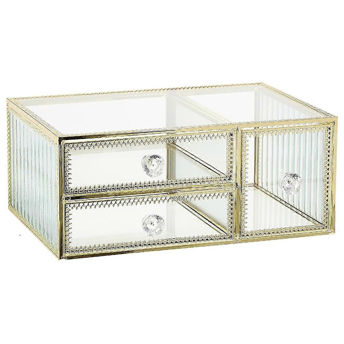 3 Drawer Glass Organizer - Elegant Vanity Storage with Touch of Gold