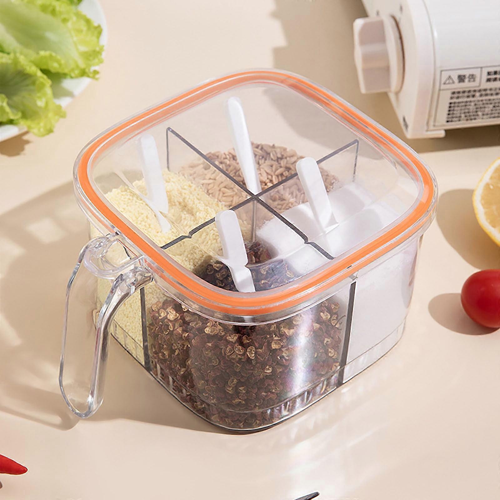 4-Compartment Spice Jars Set with Excellent Sealing, Easy to Clean Kitchen Storage Containers for Home Cooking Essentials