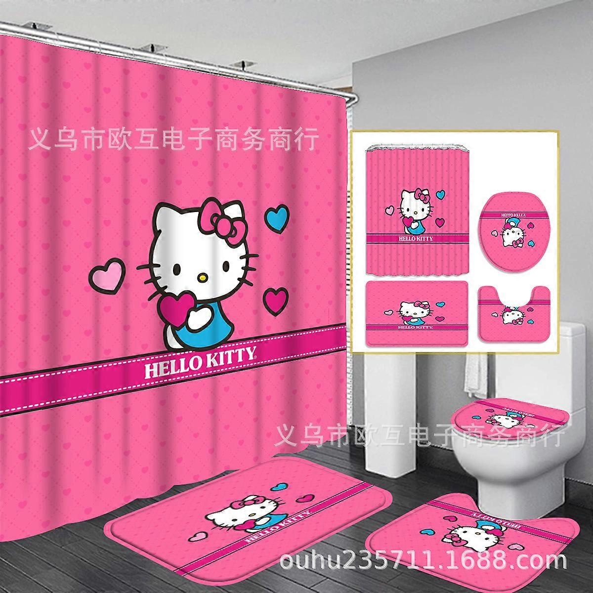 Cartoon Kuromi Kitty Cat Print Waterproof Bathroom Four-Piece Set