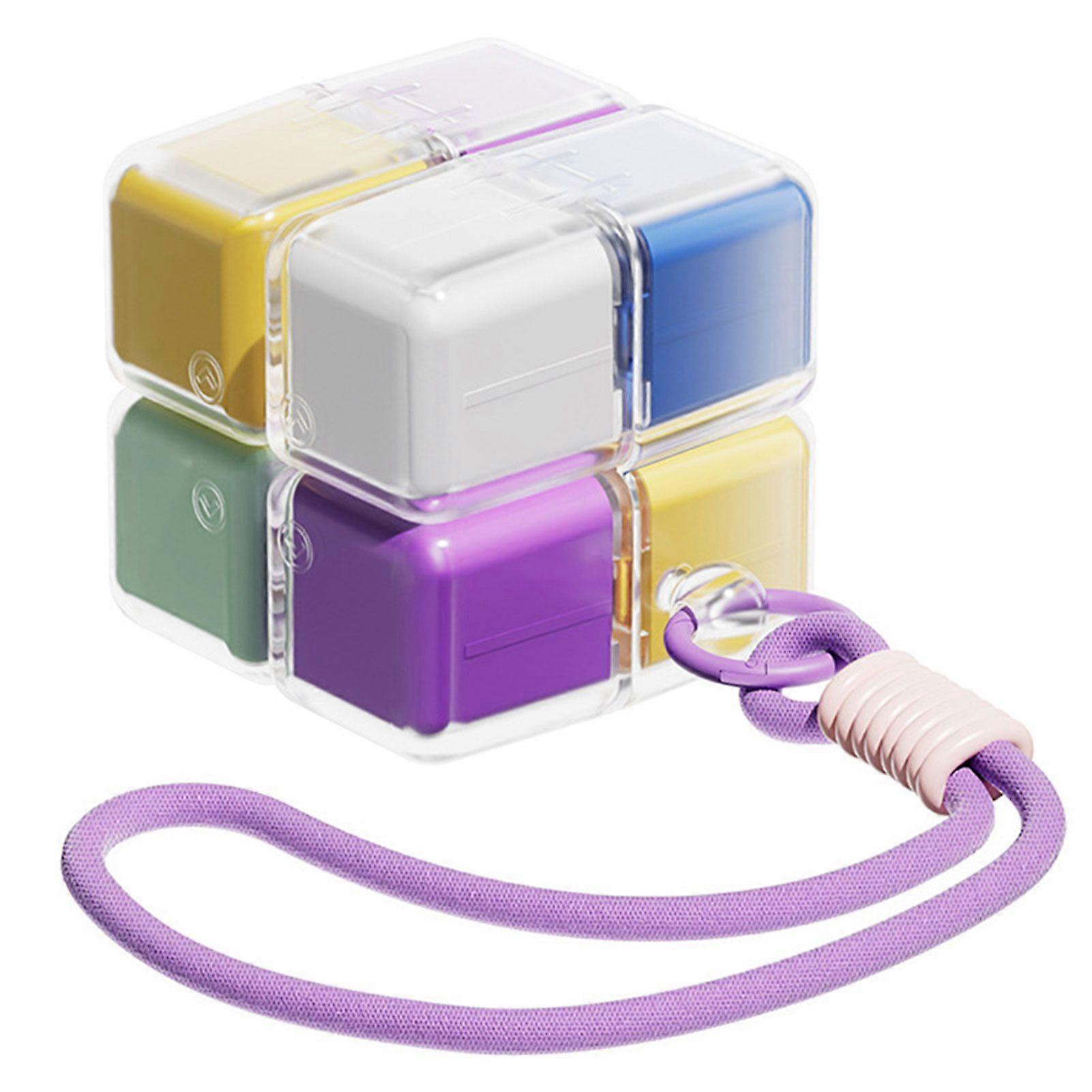 Portable Weekly Pill Organizer with Lanyard for Travel Airtight Moisture-Proof Magic Cube Pill Box for Daily Use