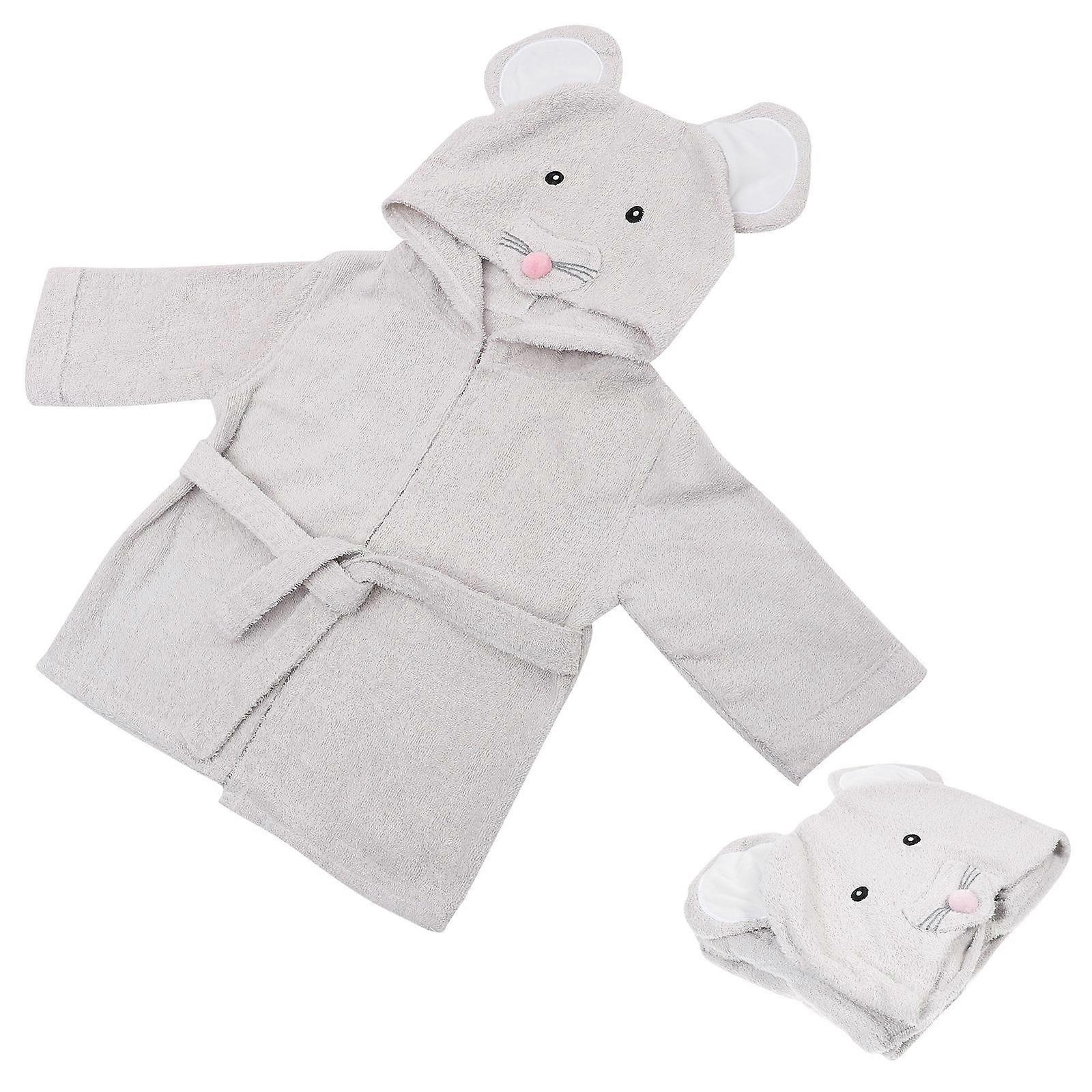 Baby Hooded Bathrobe Cartoon Design Cotton for Bathing Use 2Pcs Infant Robe