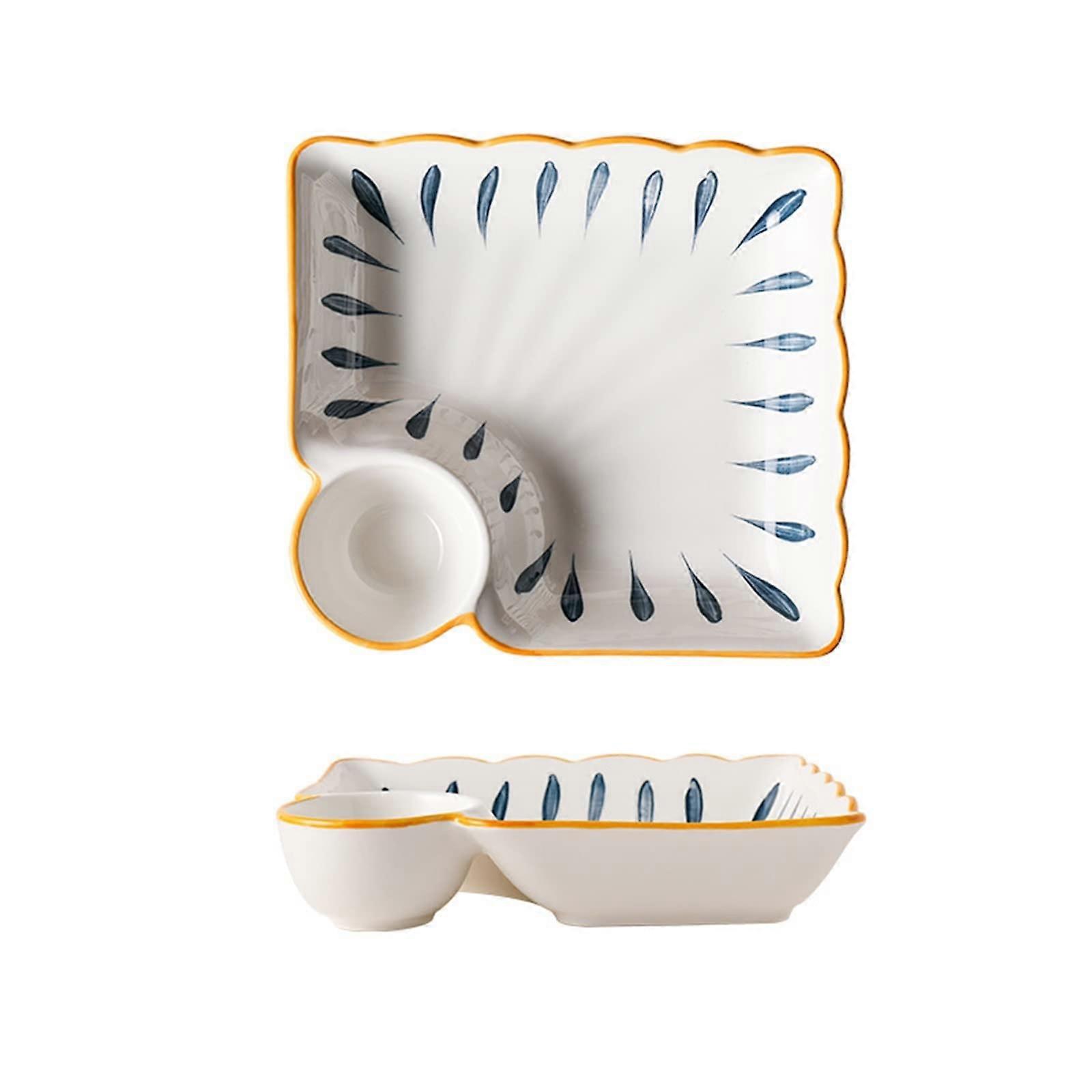 Dessert Ceramic Plates Compartment Serving Tray For Dumplings And Steamed Buns Multi-Section Plate For Sushi And Snacks
