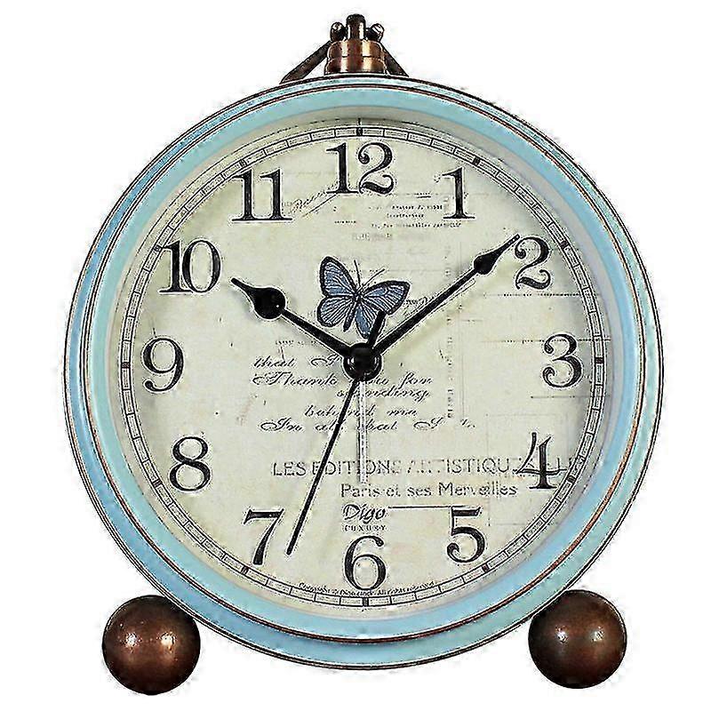Table Clock Blue Non Ticking Retro Old Fashioned Style Alarm Clock, 5.2 Inch
