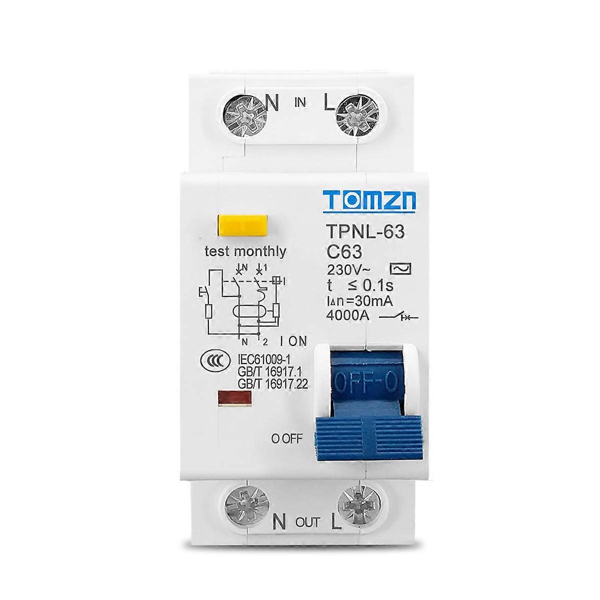 TOMZN TPNL DPNL 230V 1P+N Residual Current Circuit Breaker, TPNL 63A