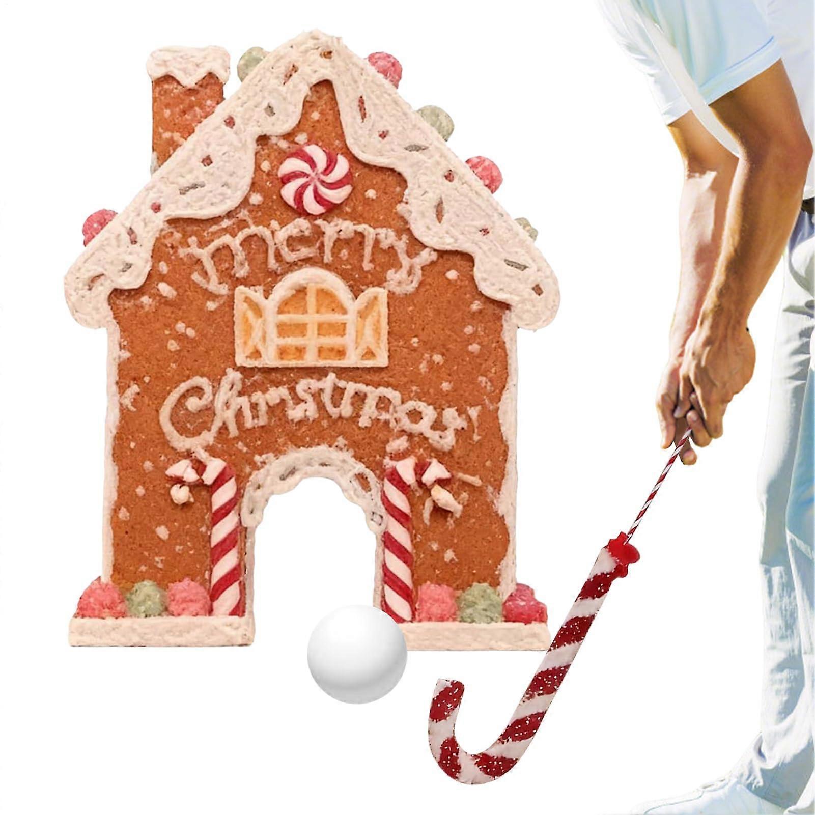 Gingerbread Golf Game Set with Candy Cane Club & Ball - Portable Mini Golf Course for Christmas Party Game & Interactive Family Game