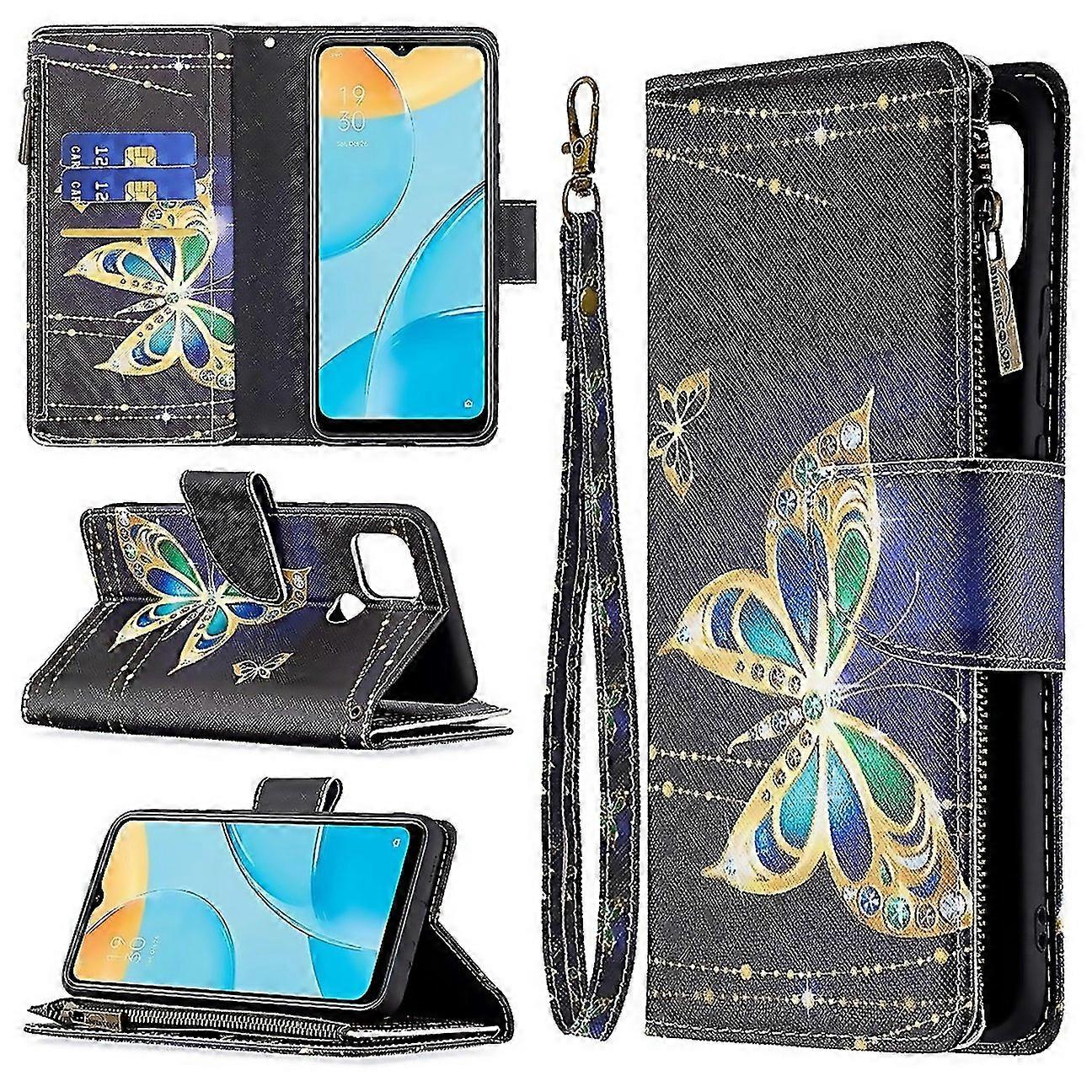 For Oppo A15 Colored Drawing Pattern Zipper Horizontal Flip Leather Case With Holder Card Slots Wall