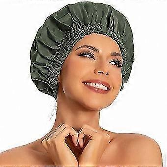 Bonnet de douche imperméable réutilisable pour cheveux longs, élastique, lavable, protection pour cheveux tressés pour femme (vert)