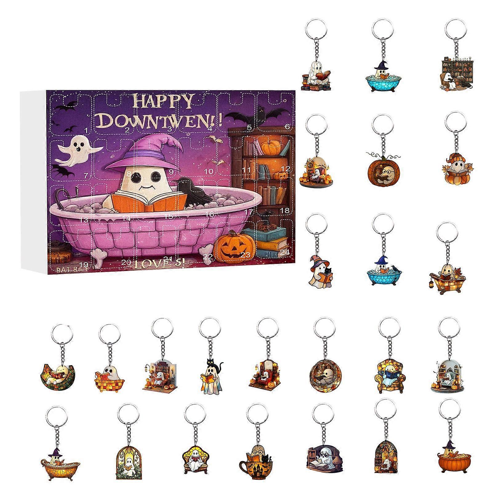 Halloween Advent Calendar 2D Reading Ghost Acrylic Ornaments Set 24 Days Countdown to Halloween Decoration for Holiday Home Party Decor