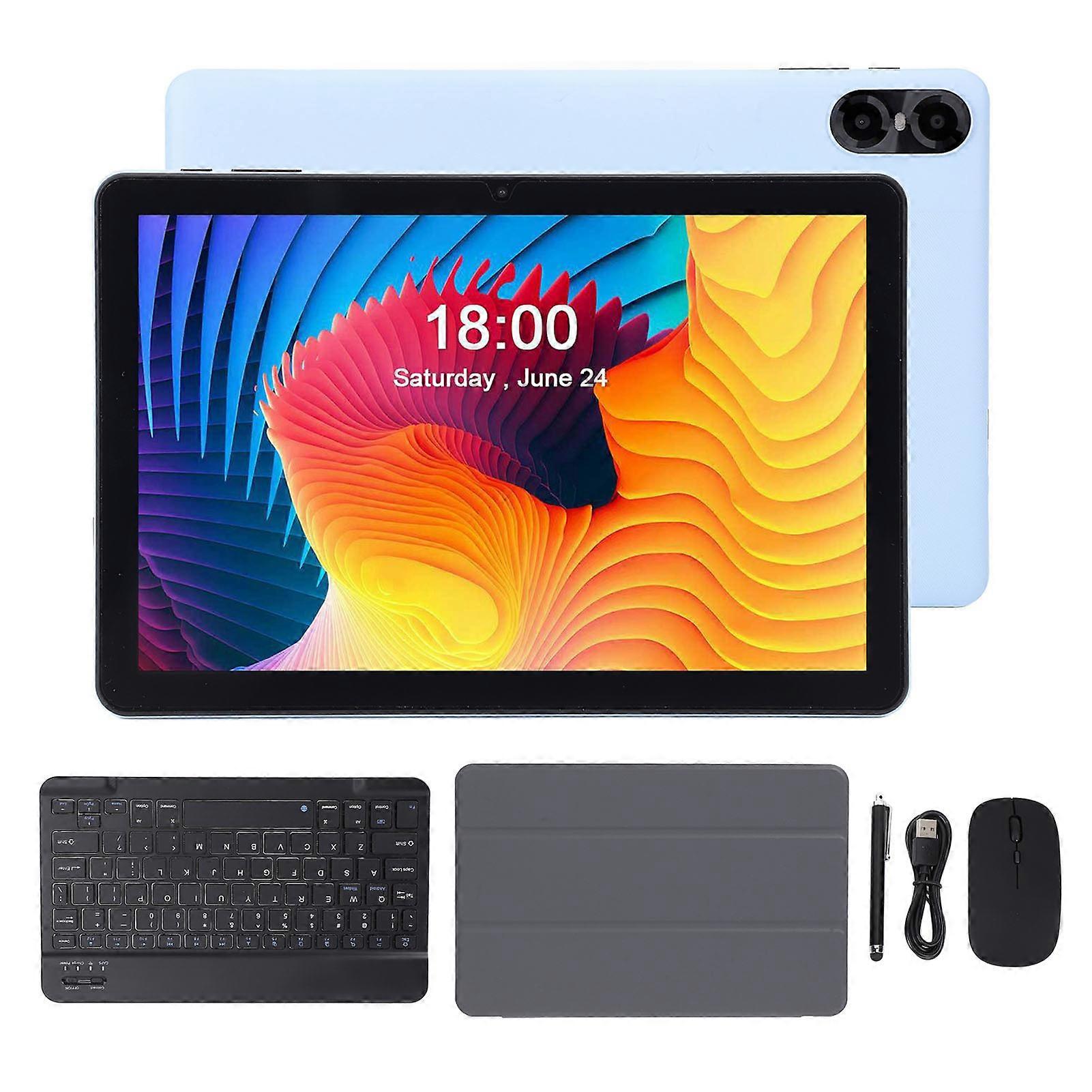 10.1 Inch Android 14 Tablet with Keyboard Mouse Case 8GB RAM 64GB HD 6000mAh Battery Blue