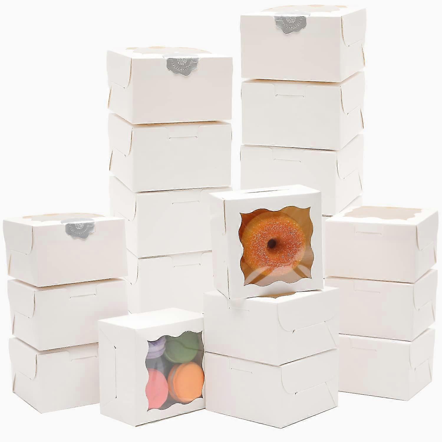 Mini Bakery Boxes With Window 4x4x2.5 Inches White Small Size Pastry Boxes