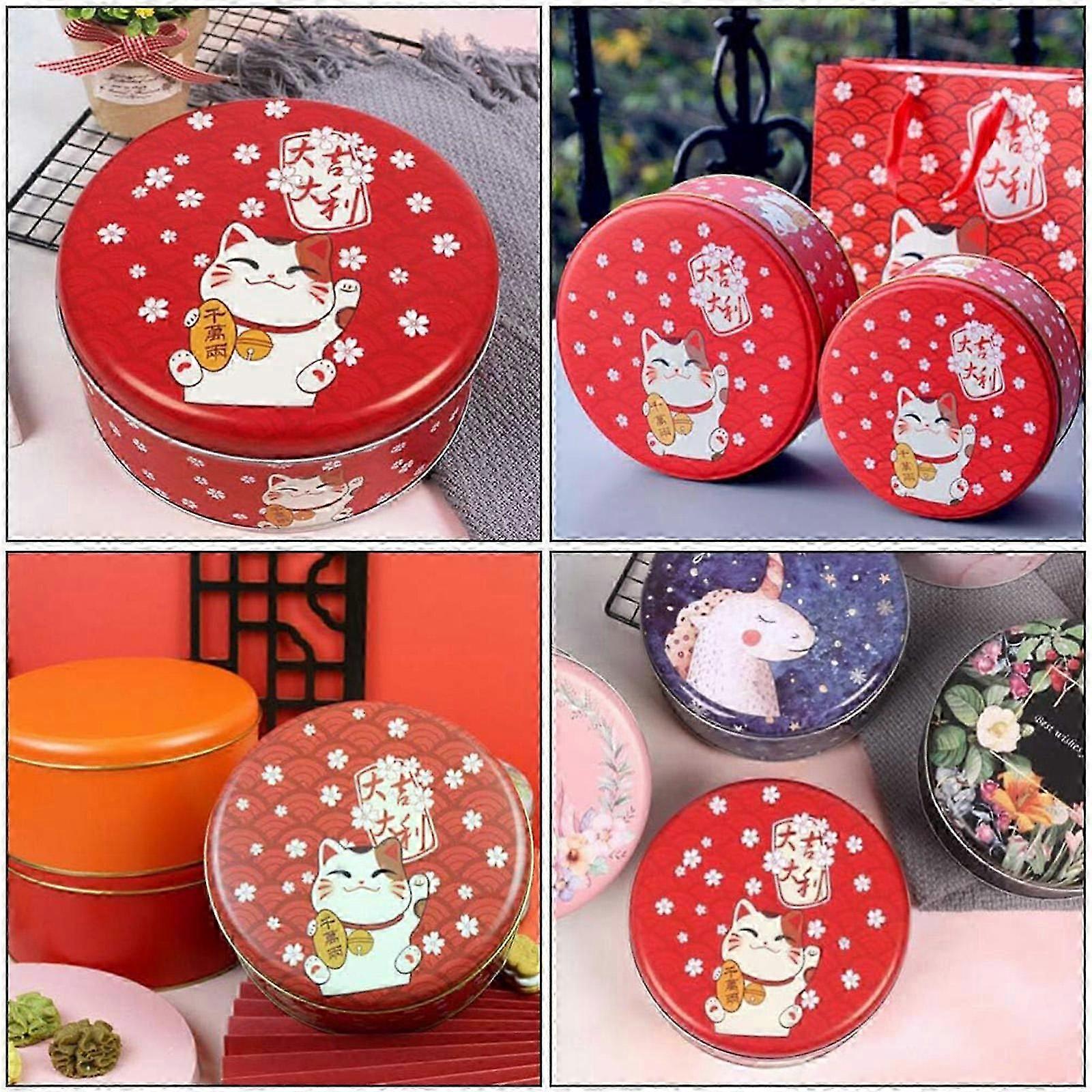Round Cookies Box Iron Storage Organizer for Storage Use 1Pcs Red