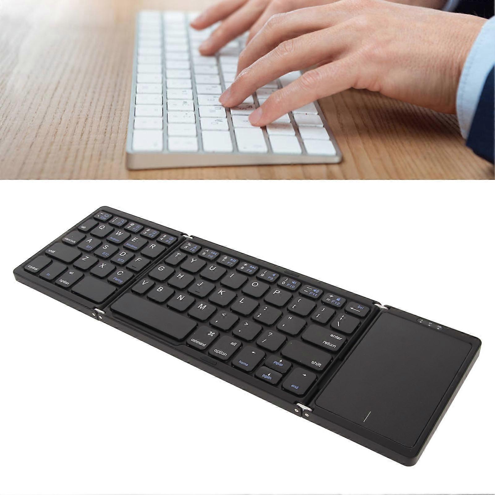 3 Folds Wireless Keyboard with Touchpad Foldable Keyboard for Tablet PC Smartphone Built in Battery B089T Black 
