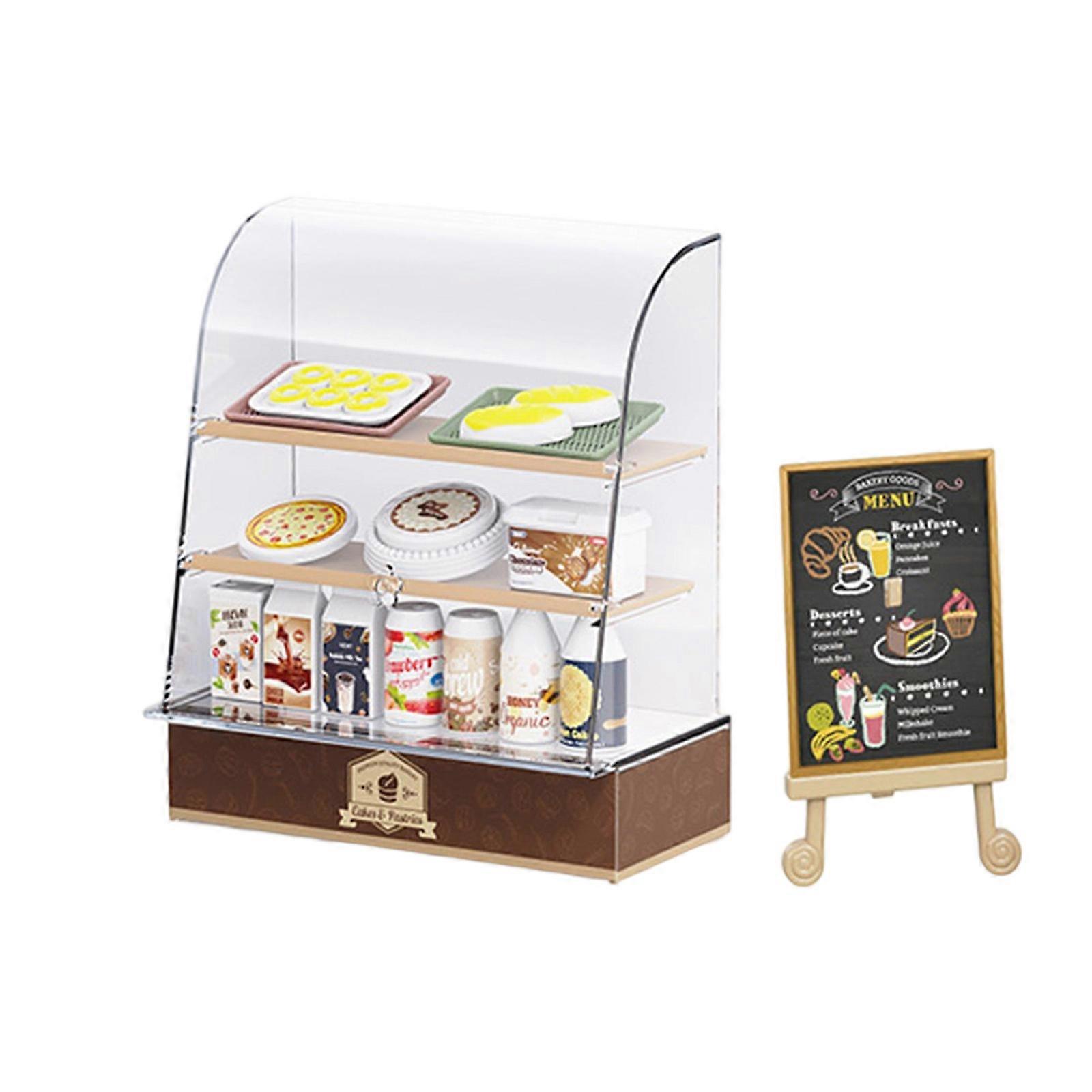 Miniature Bakery Counter Display Cabinet with Dessert Model Figure for 1/12 Dollhouses Accessories Pretend Play Game Toy Multicolor