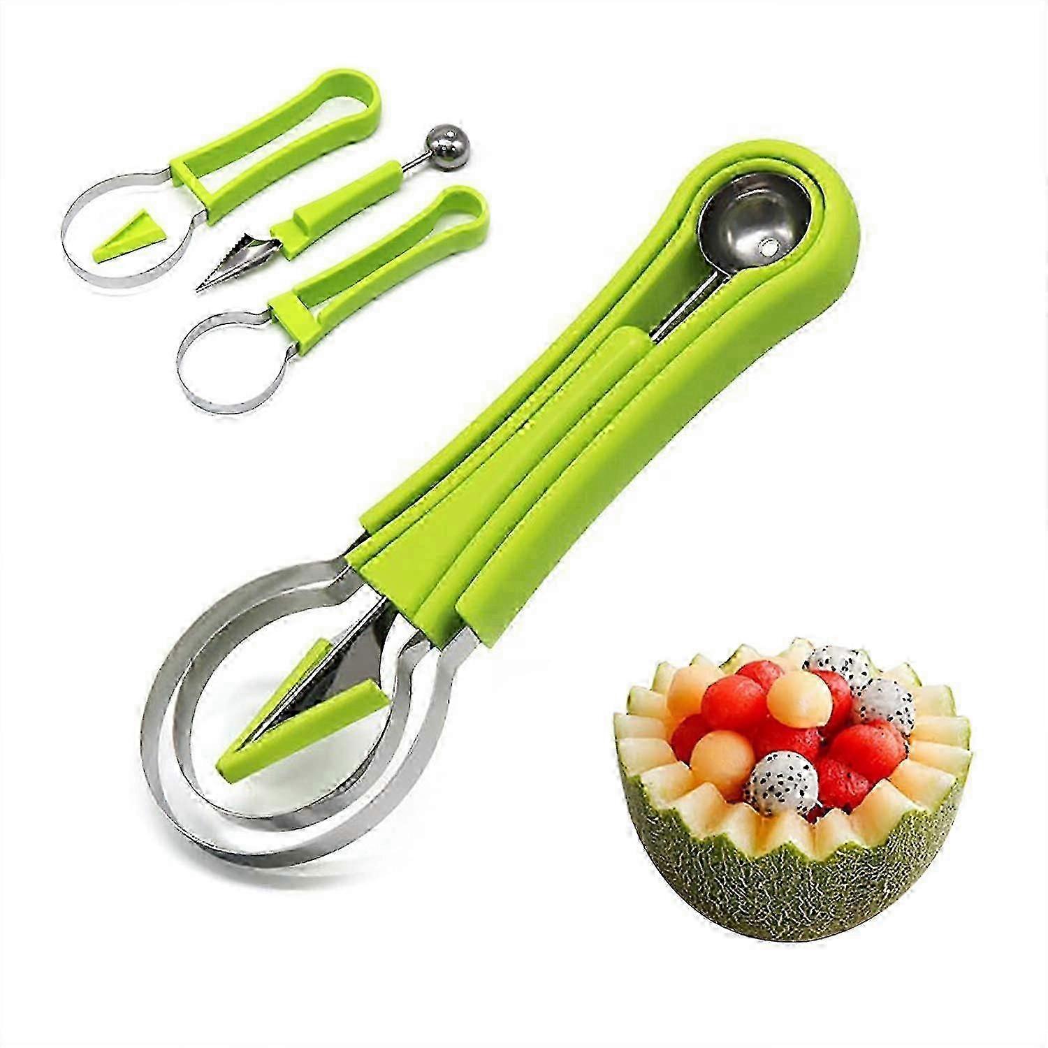 Melon Baller Scoop Set, 4 In 1 Stainless Steel Watermelon Cutter Fruit Carving Tools Set For Fruit Slicer Dig Pulp Separator