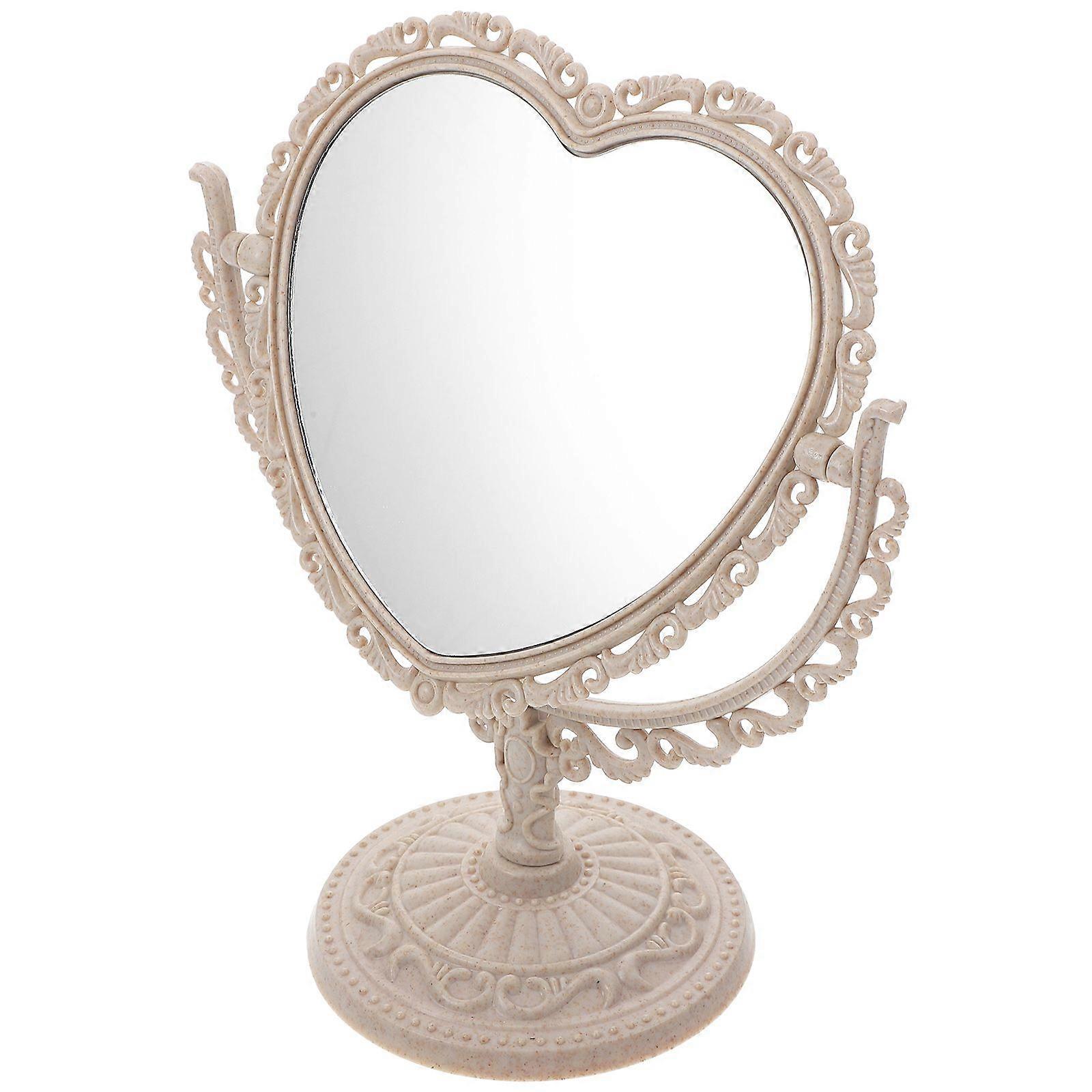 Vintage Desktop Makeup Mirror Creative Heart Shaped Mirror Rotatable Mirror