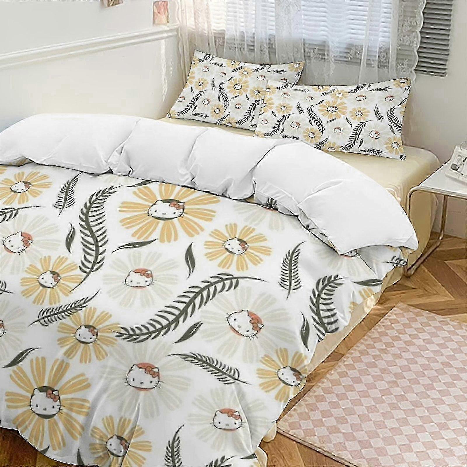 Zm187 Hello Kitty 3-Piece Twin Bed Set - Includes 1 Single Comforter And 2 Pillowcases Bedding - Fade Resistant Microfiber - Hello Kitty Lc1