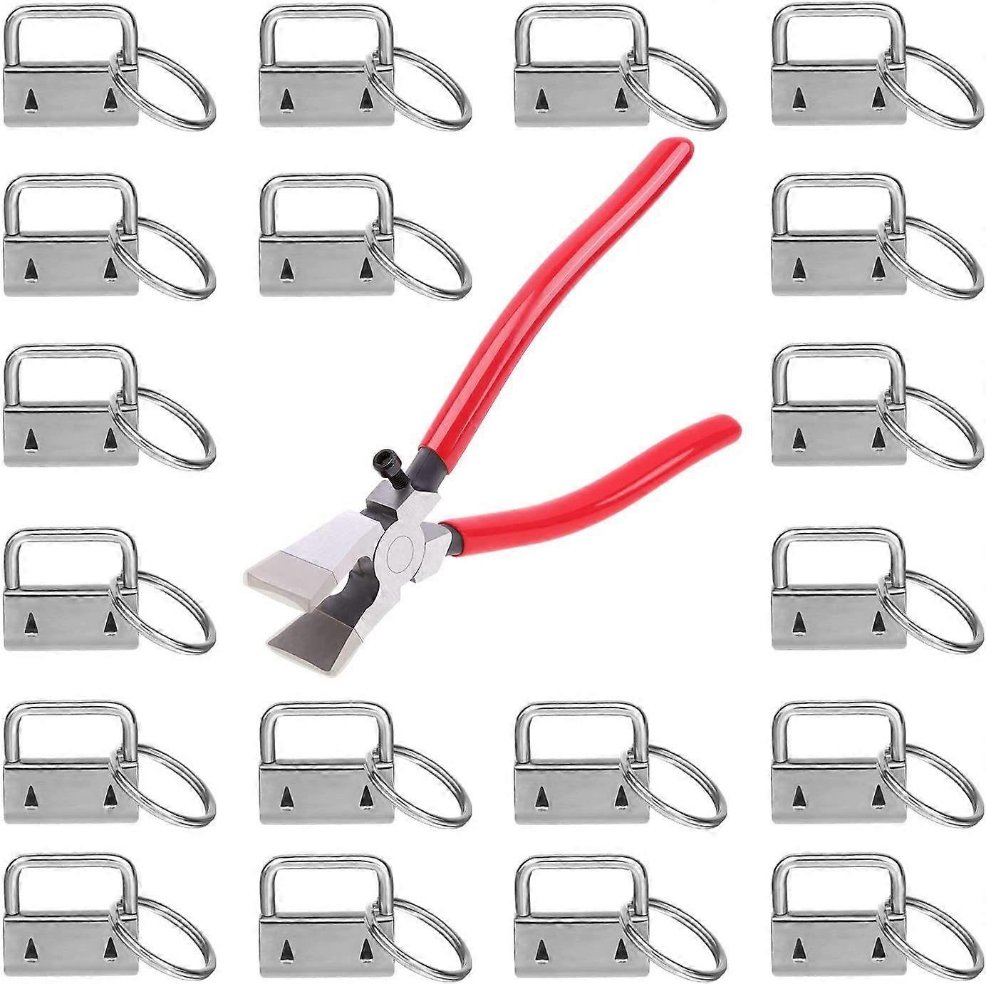 KeyFob Hardware Set,  40pcs Key Fob Hardware 1 Inch with Key Fob Pliers for Wristlet Keychain, Key Lanyard and Key Chain Making Hardware Suppliessilve