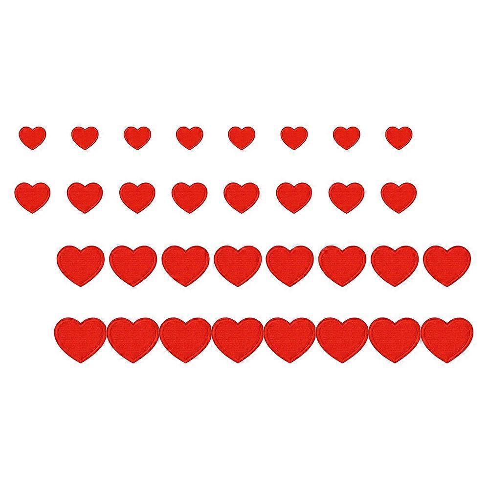 Patch Embroidered Applique 32Pcs Embroidered Iron on Heart Patches for Clothes Red Fabric Sew on Decoration