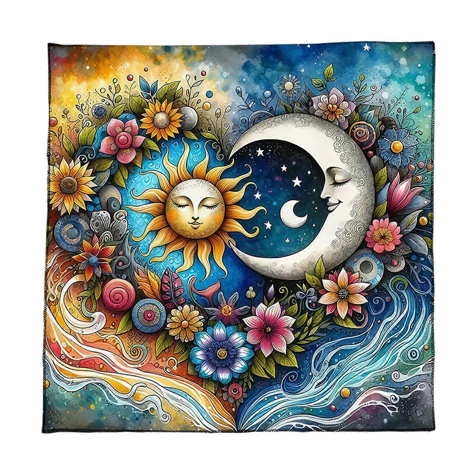 Sun and Moon Theme Tarots Meditations Cover Foldable Velvets Tarots Cloth Space Efficient Strong Suitable for Travel Use  75x75cm