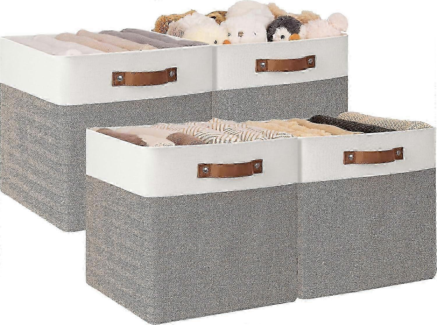 StorageWorks 13x13 Storage Cubes, Collapsible Storage Bins Organizer for Closet, Fabric Storage Box with PU Handles, Beige, 4-Pack