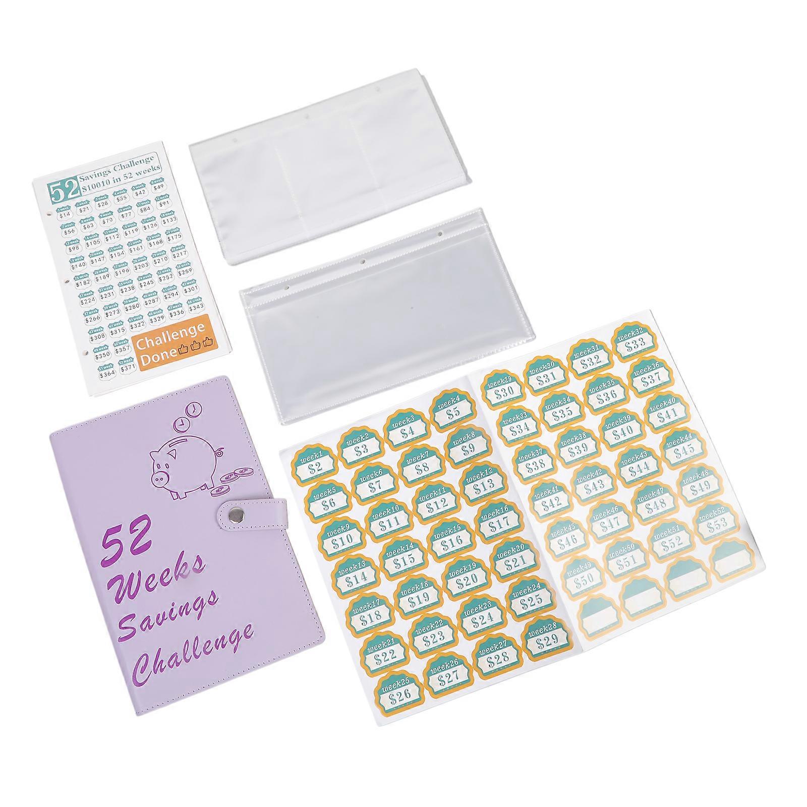 PU Læder Budget Binner Planlægger Penge Besparende Notesbog Med Kontanter Poser Og Klistermærker Løsblad Journal Notesbog Lilla