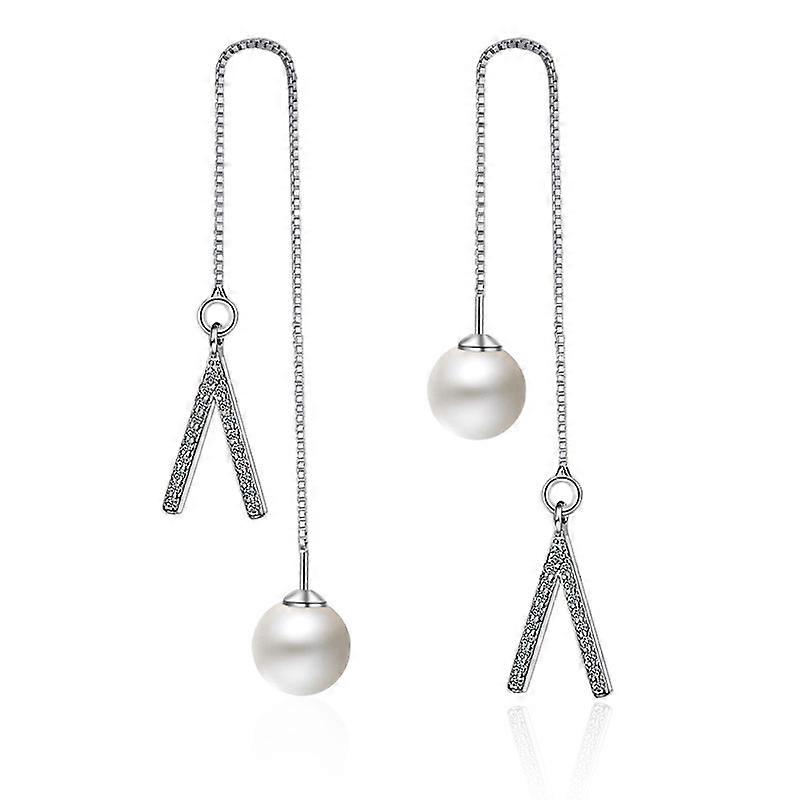 Ear Threads, Simple Triangular Geometric Women's Long Pearl Earrings, Copper