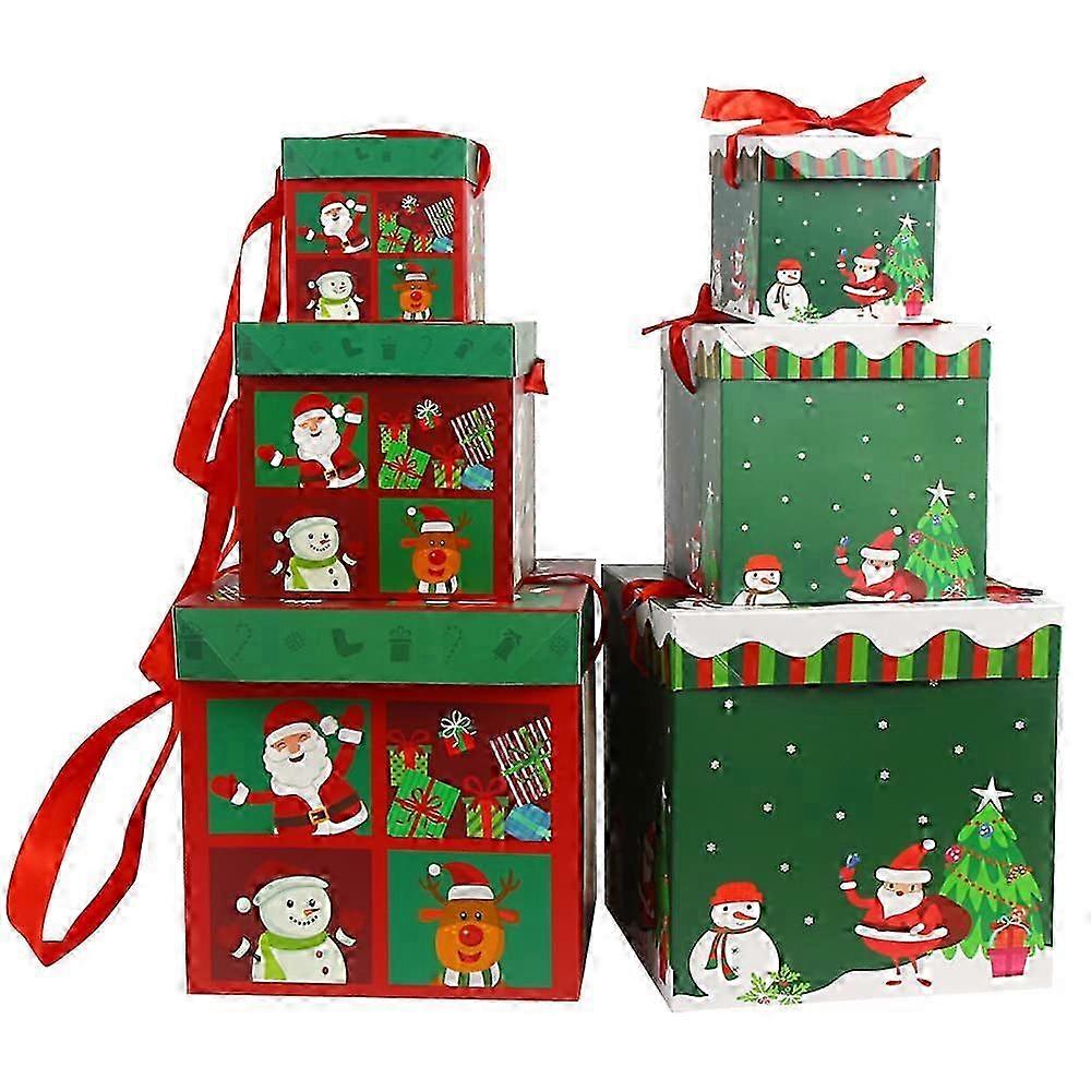 Foldable gift boxes for Christmas events, nested set of 6 sizes with decorative ribbon