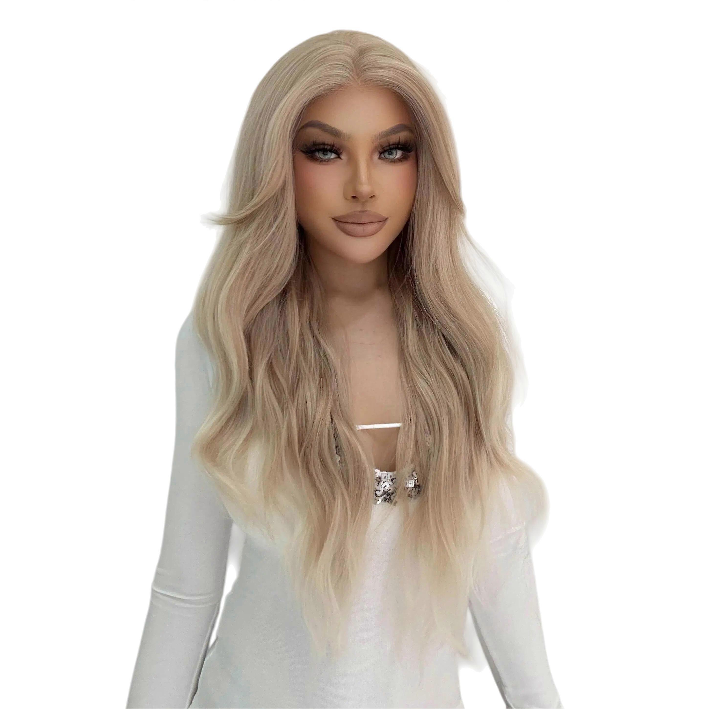 Perruque synthétique ondulée mi-longue bouclée avec dentelle 13x6 avec raie libre – Idéale pour un usage quotidien