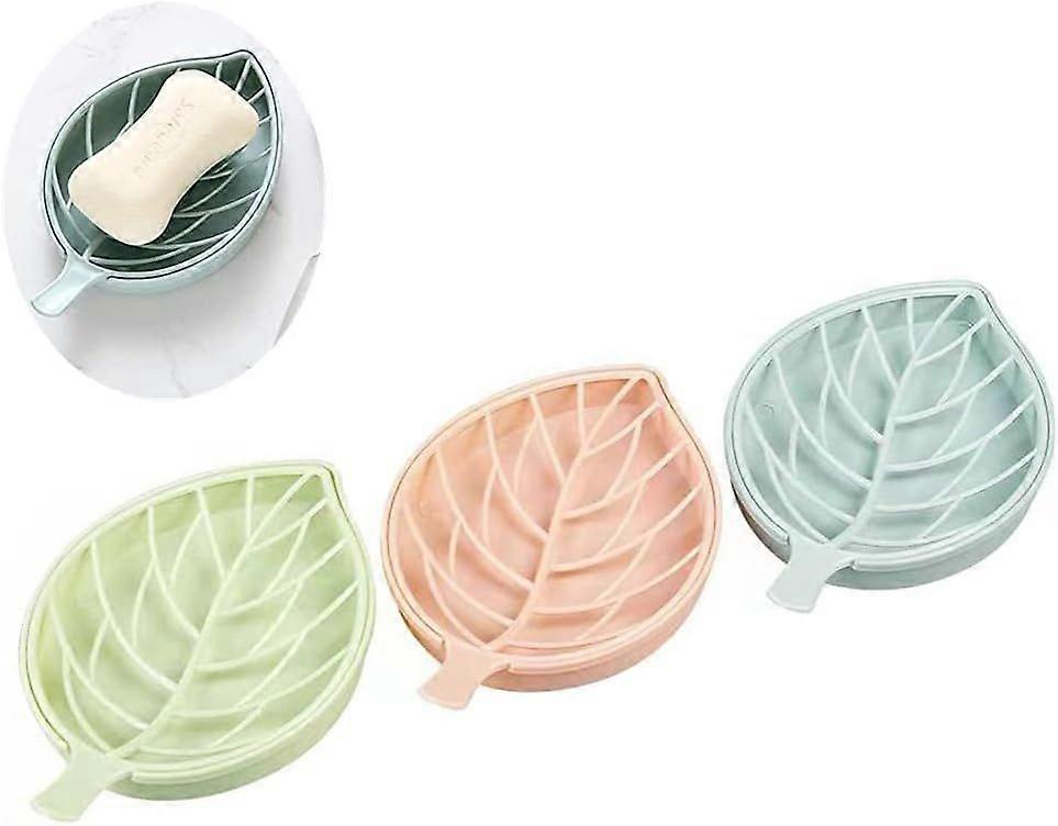 3 Color Soap Dish,Leaf-Shaped Shower Soap Holder with Drainage Tray, Draining Soap Box