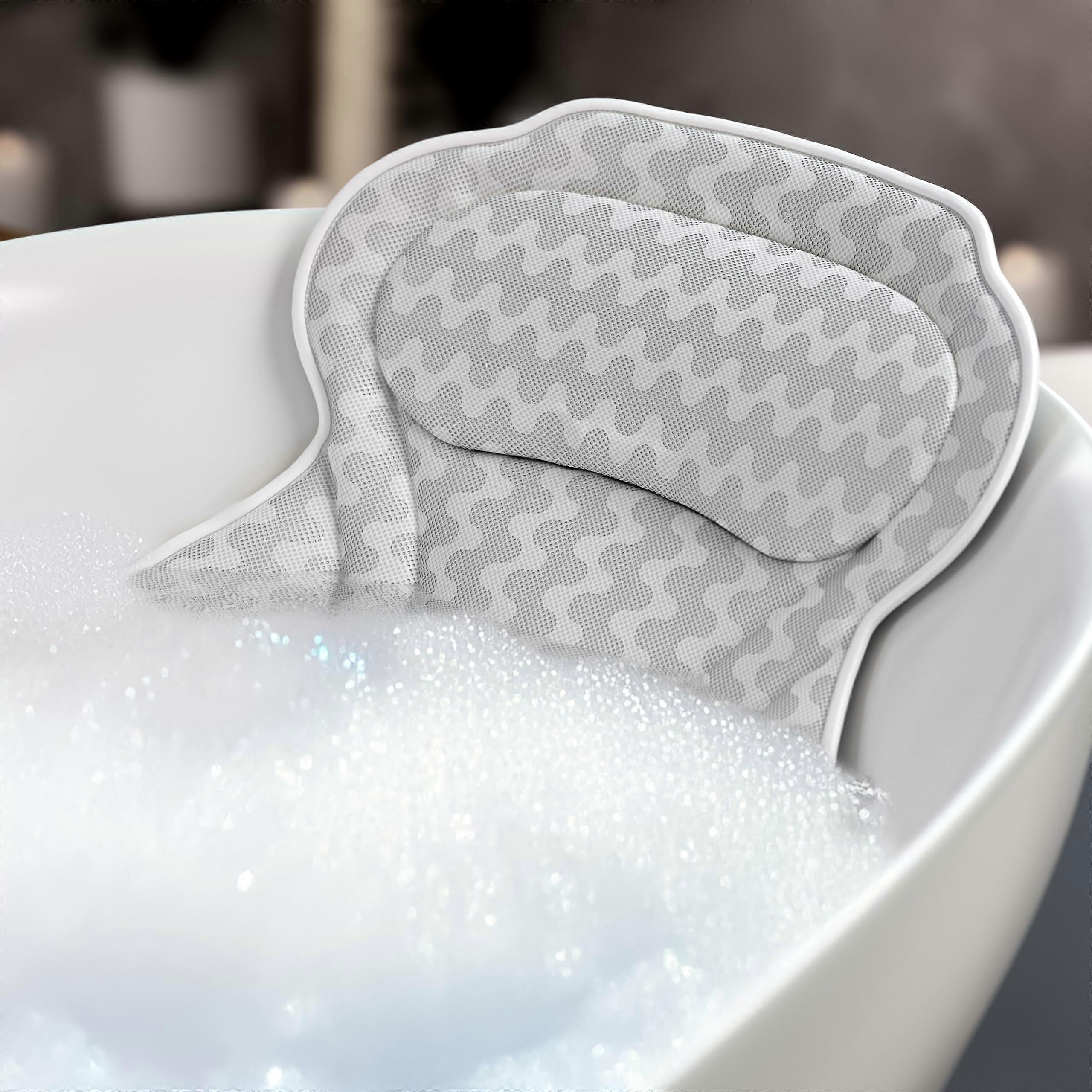 Bath Pillow for Tub with 3D Air Mesh Head and Neck Support, Quick Drying Spa Cushion for Bathtub
