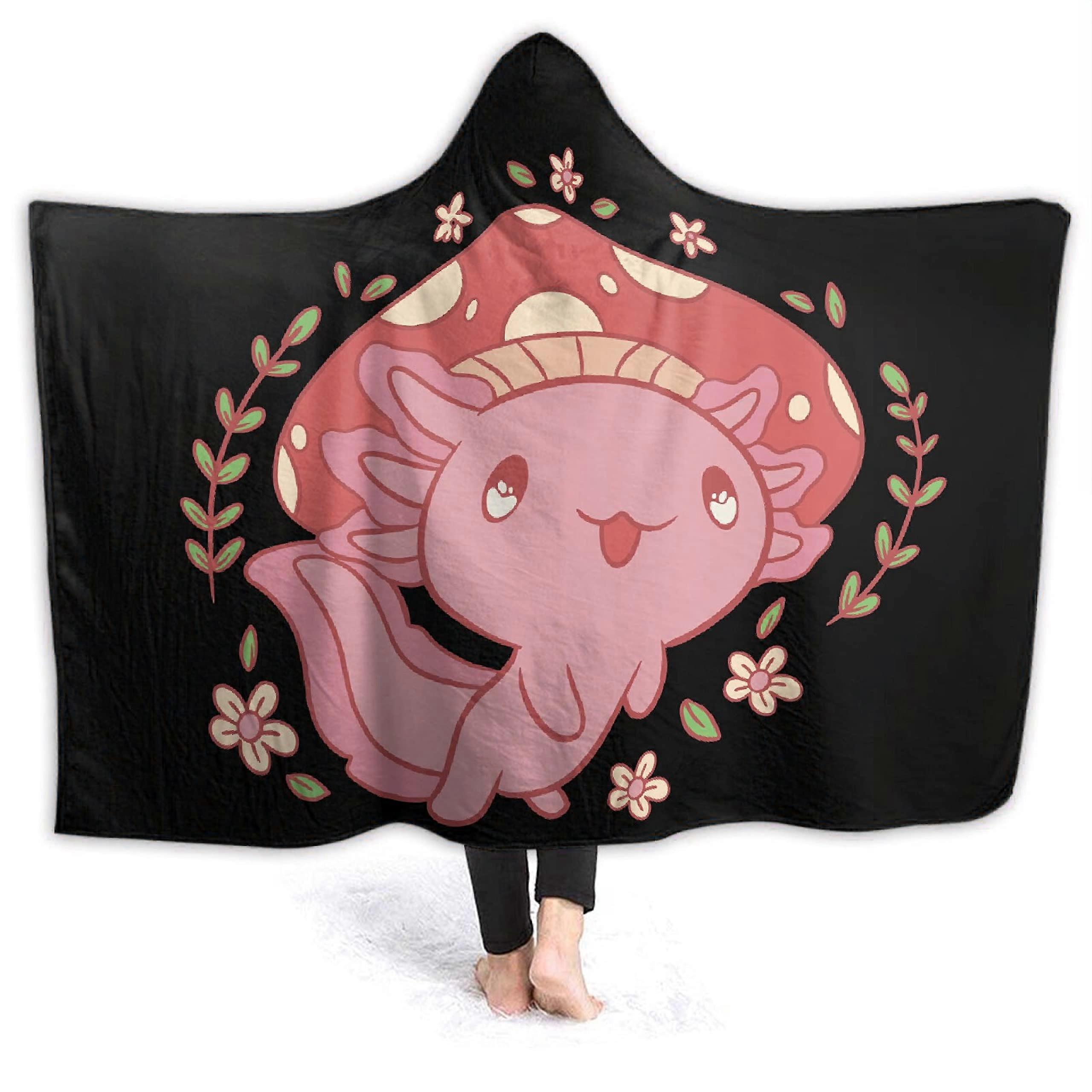 Axolotl and Mushroom Hooded Blanket 60'x50' Luxuriously Soft Flannel Throw for Bed Sofa Travel