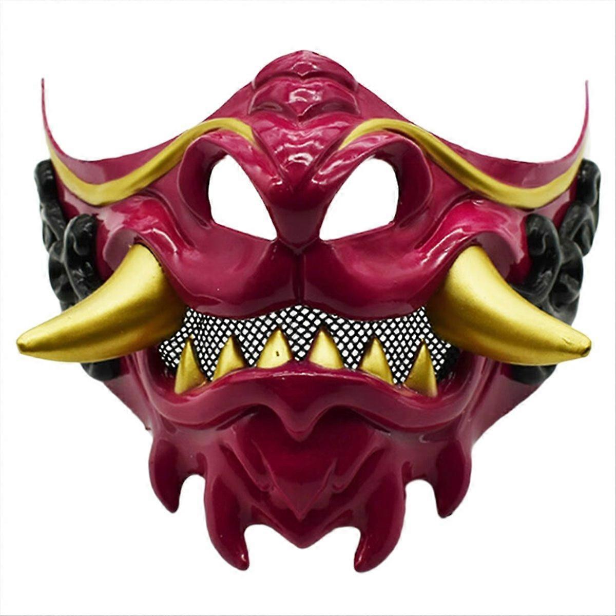 Halloween Japanese Samurai Ghost Devil Mask Halloween Devil Warrior Role Playing Horror Devil Warrior Thick Mask Red