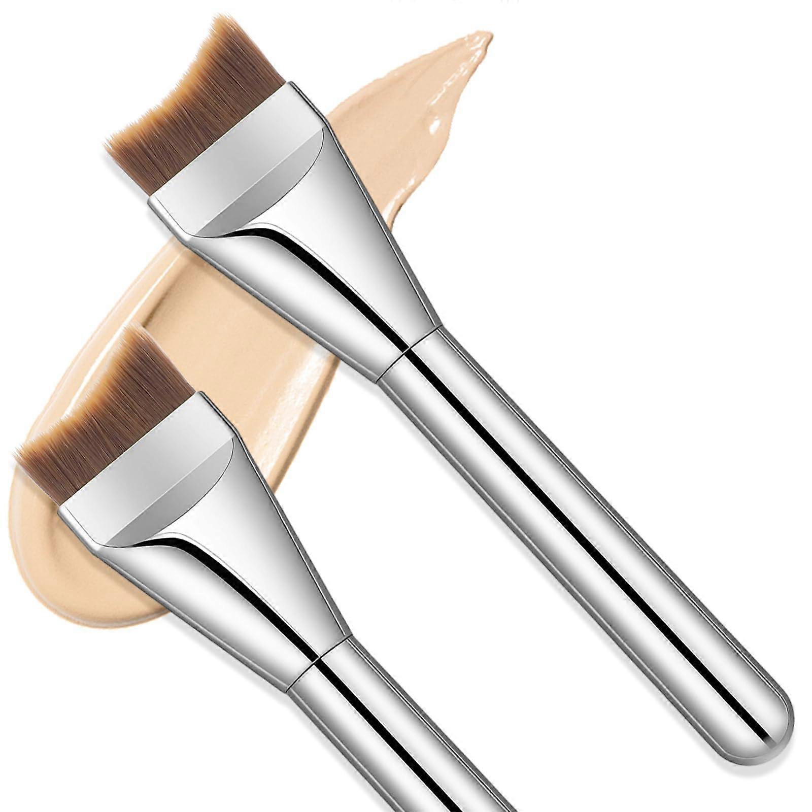 2PCS Flat Foundation Brush Set for Liquid and Cream, Angled Makeup Brush with Vegan Soft Bristles