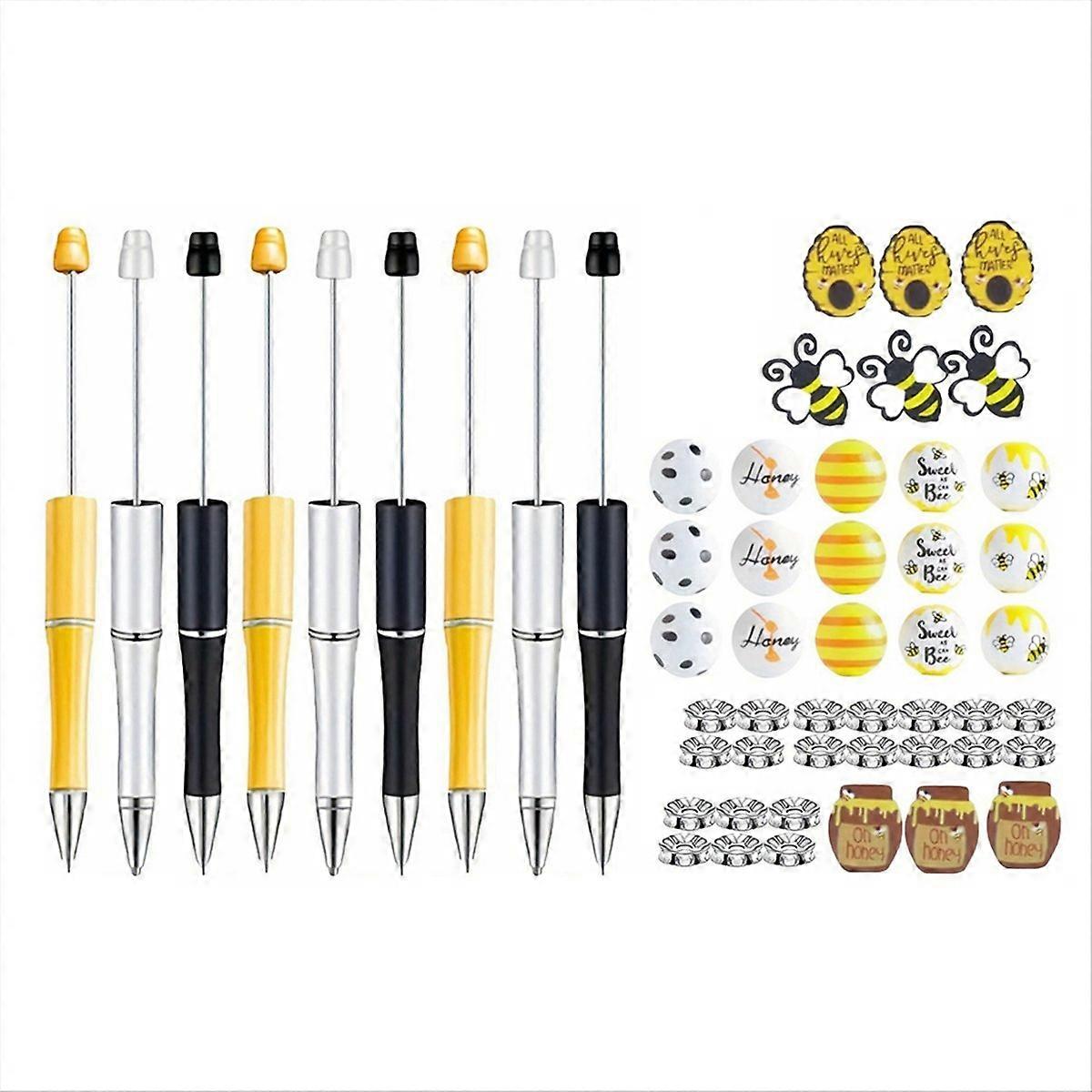 Plastic Beadable Pens Print Bee Pens Spacer Beads