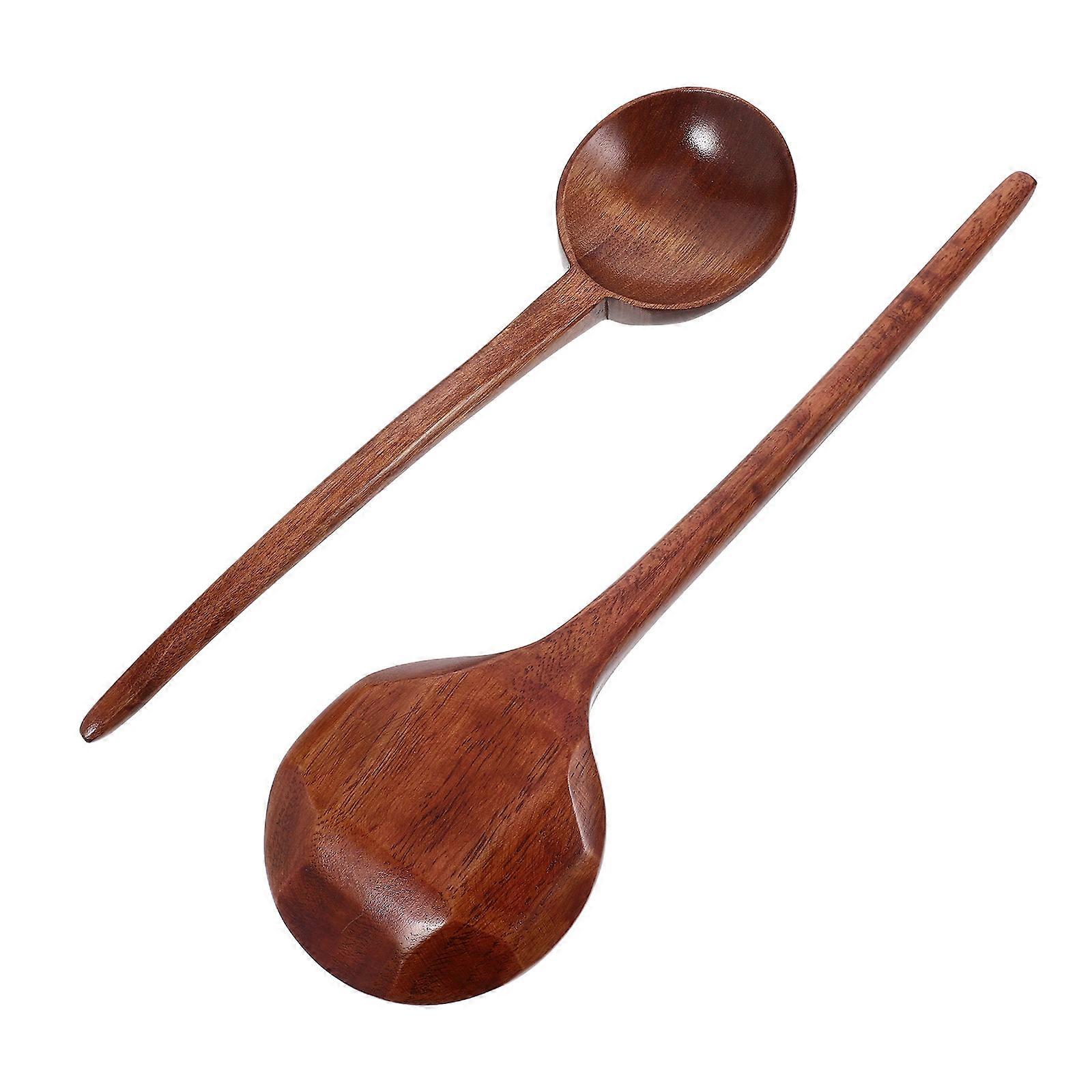 Long Handle Wood Spoon for Serving 2Pcs Kitchen Cooking Tools