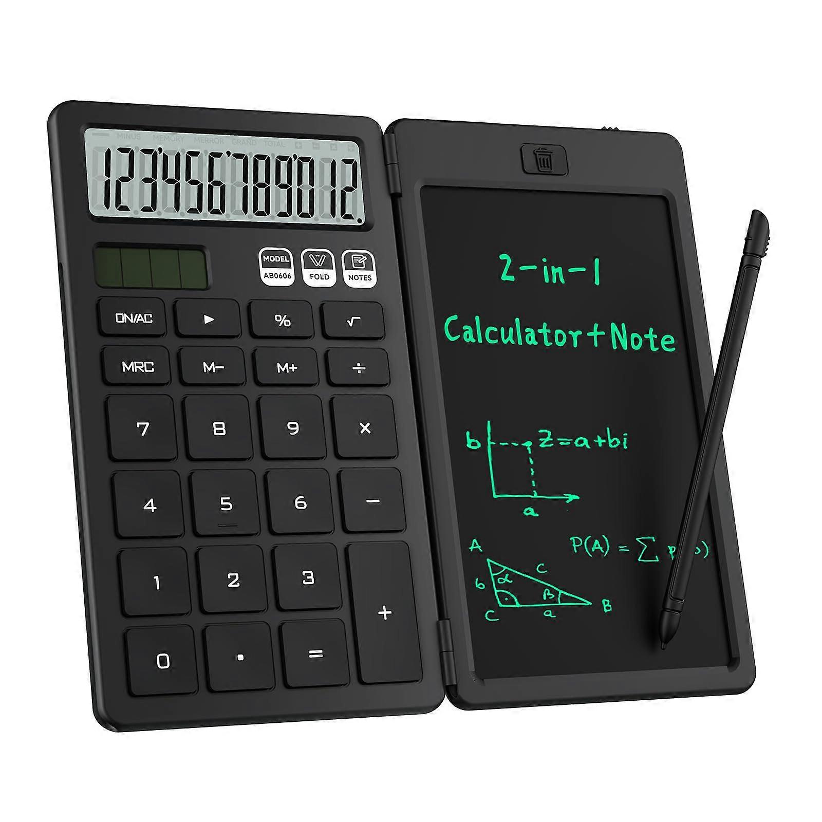 2 in 1 Calculator with Writing Pad, Solar and Battery Powered, Large Buttons for Office Desk