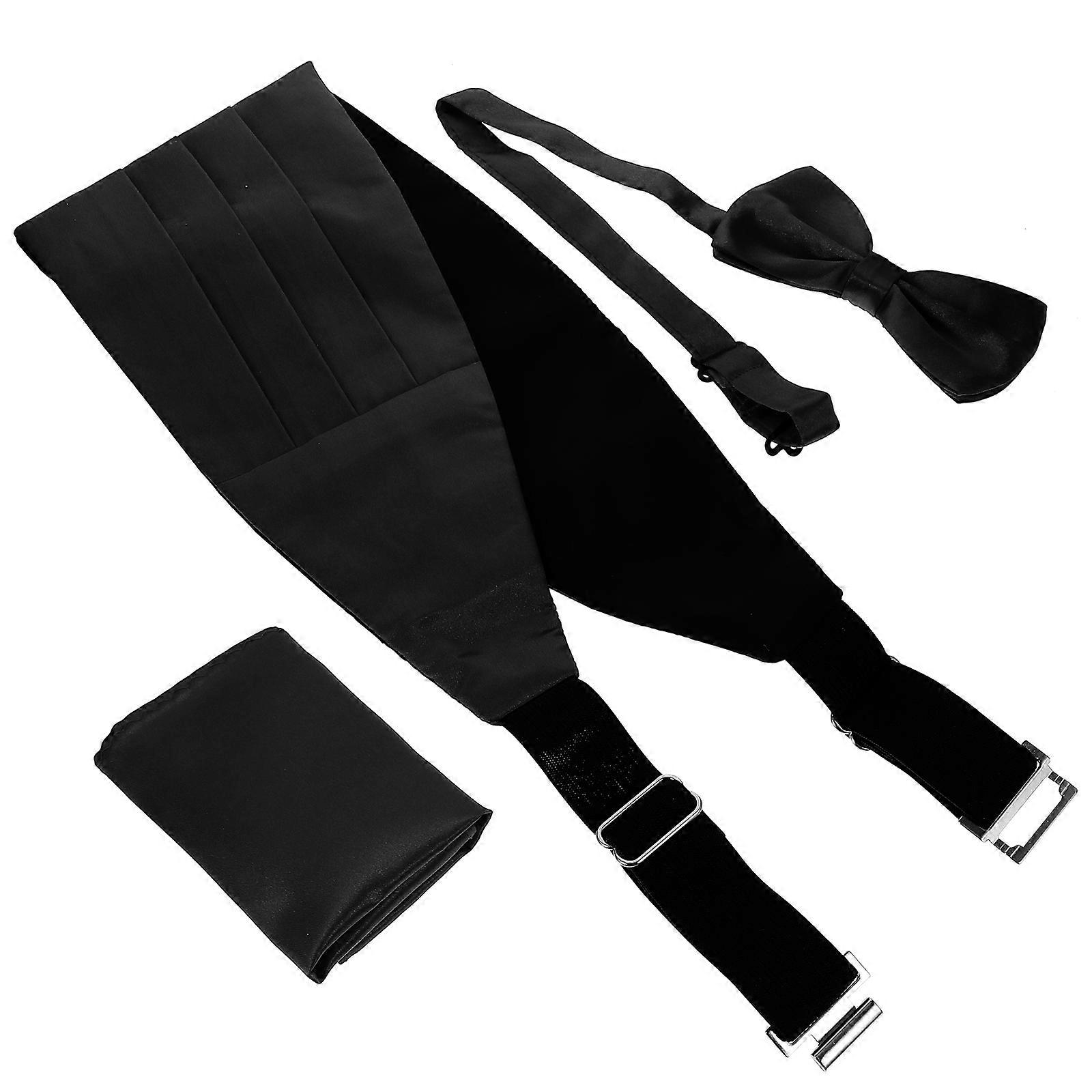Decorative Black Cummerbund Bow Tie Set for Men 1Set Wedding Use